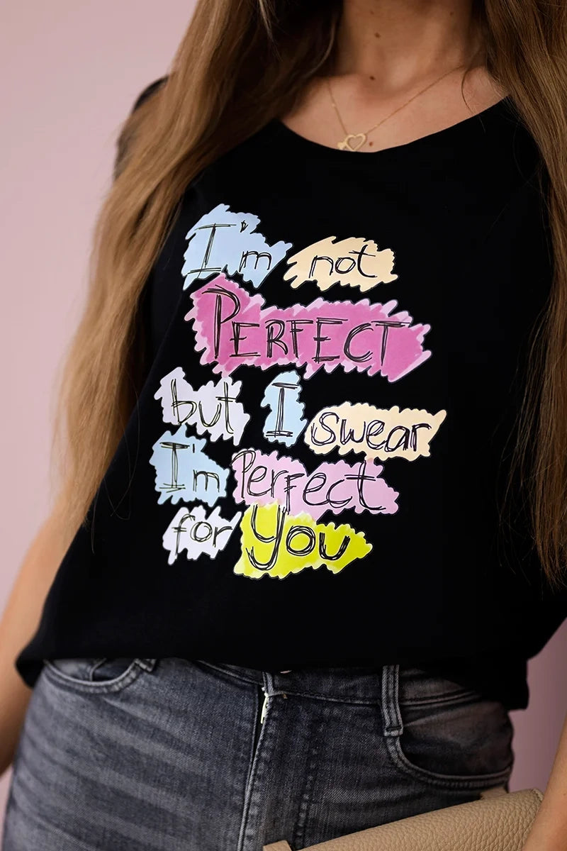 Blúzka s potlačou Perfect čierna univerzálne
