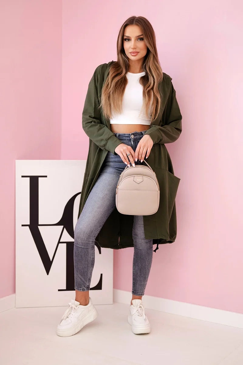 Kardigán s kapucňou oversize khaki univerzálne