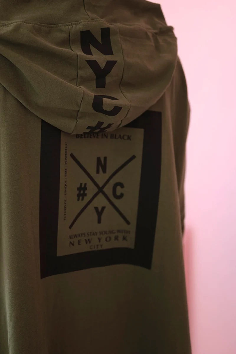 Kardigán s kapucňou oversize khaki univerzálne