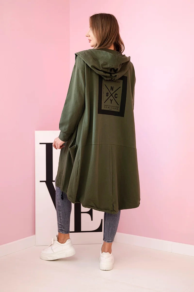 Kardigán s kapucňou oversize khaki univerzálne