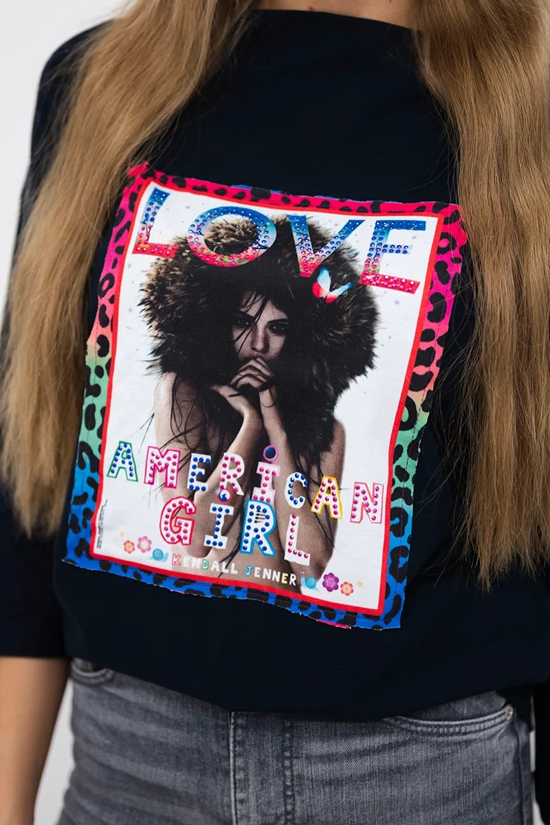 Blúzka s grafikou American Girl námornícka modrá S/M - L/XL L/XL