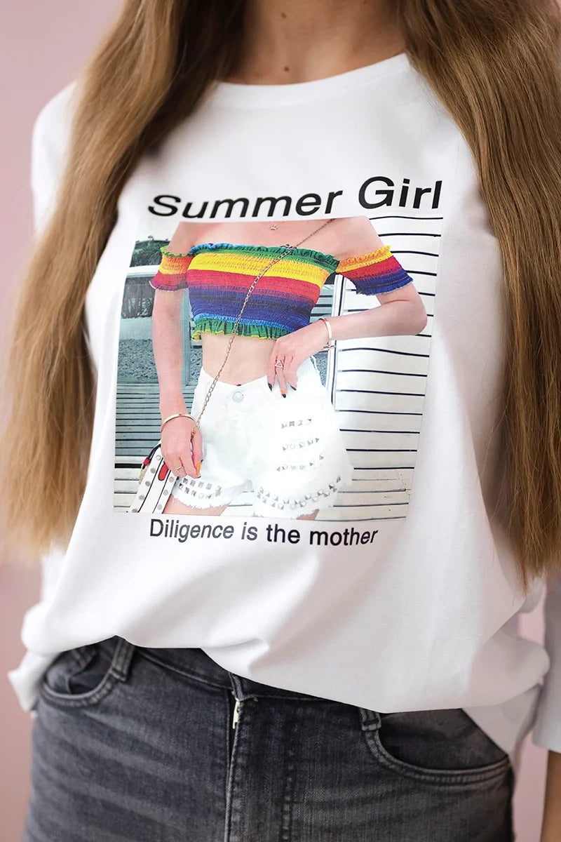 Blúzka s potlačou Summer Girl biela univerzálne