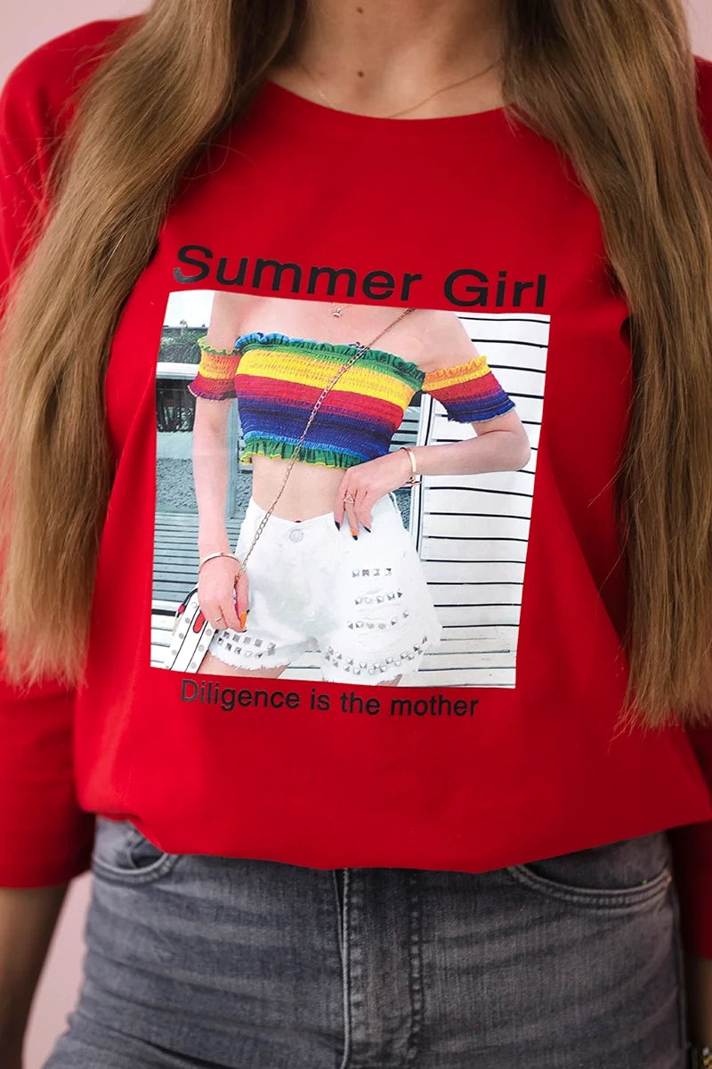 Blúzka s potlačou Summer Girl červená univerzálne