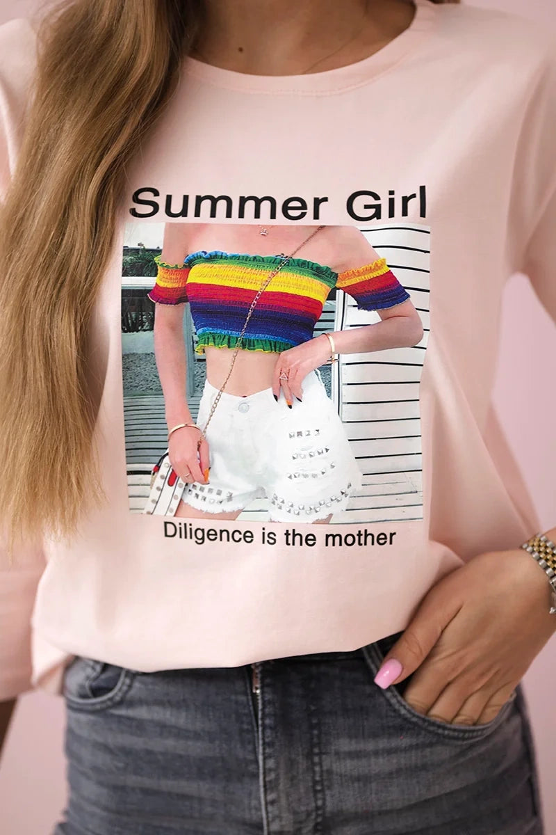 Blúzka s potlačou Summer Girl prášková ružová univerzálne