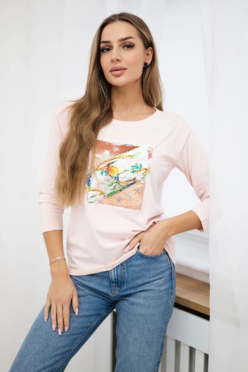 Blúzka s grafikou 3D Bird prášková ružová univerzálne