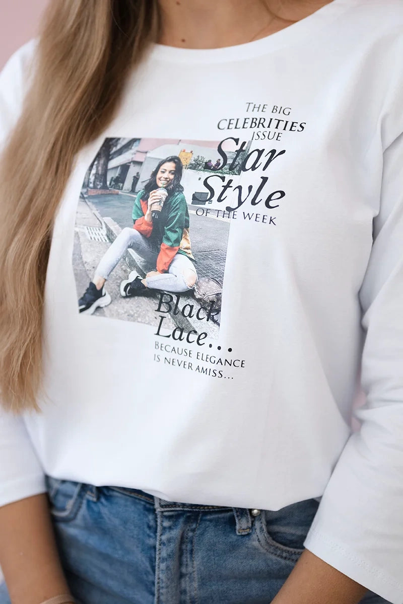 Blúzka s potlačou Star Style biela univerzálne