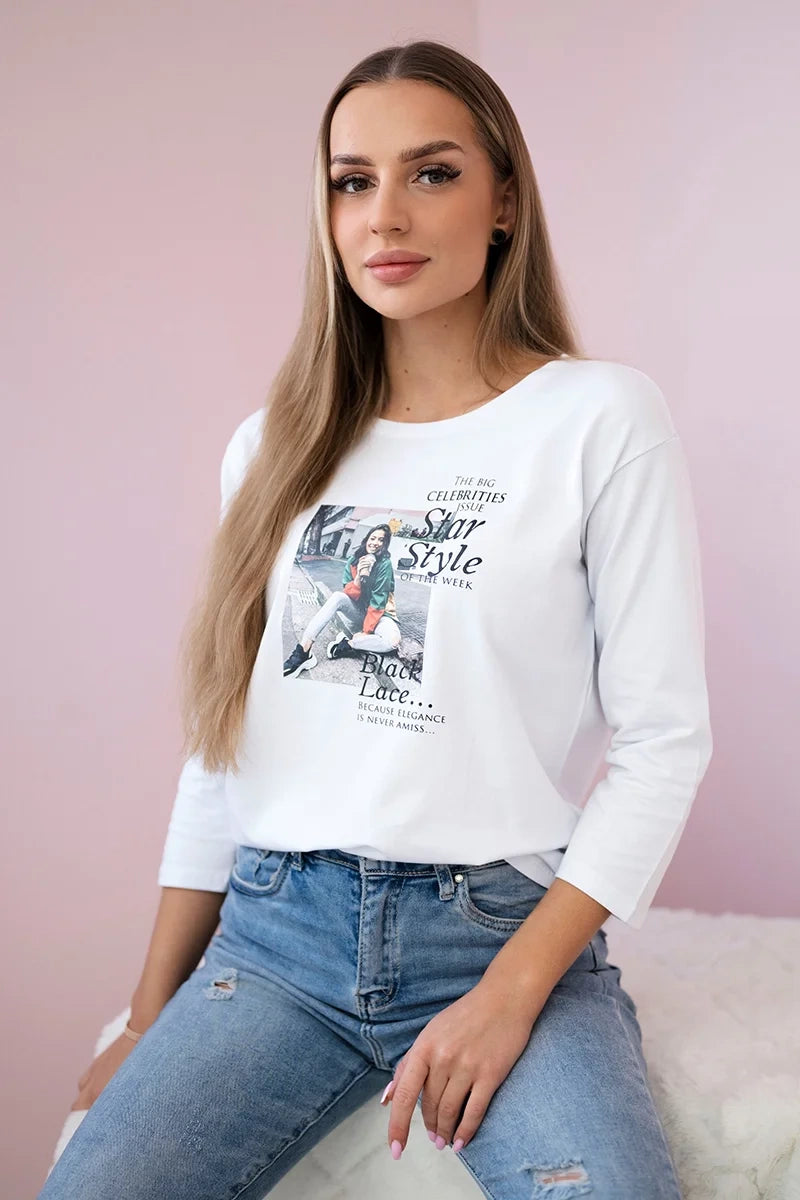 Blúzka s potlačou Star Style biela univerzálne