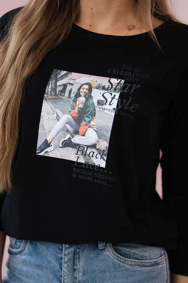 Blúzka s potlačou Star Style čierna univerzálne