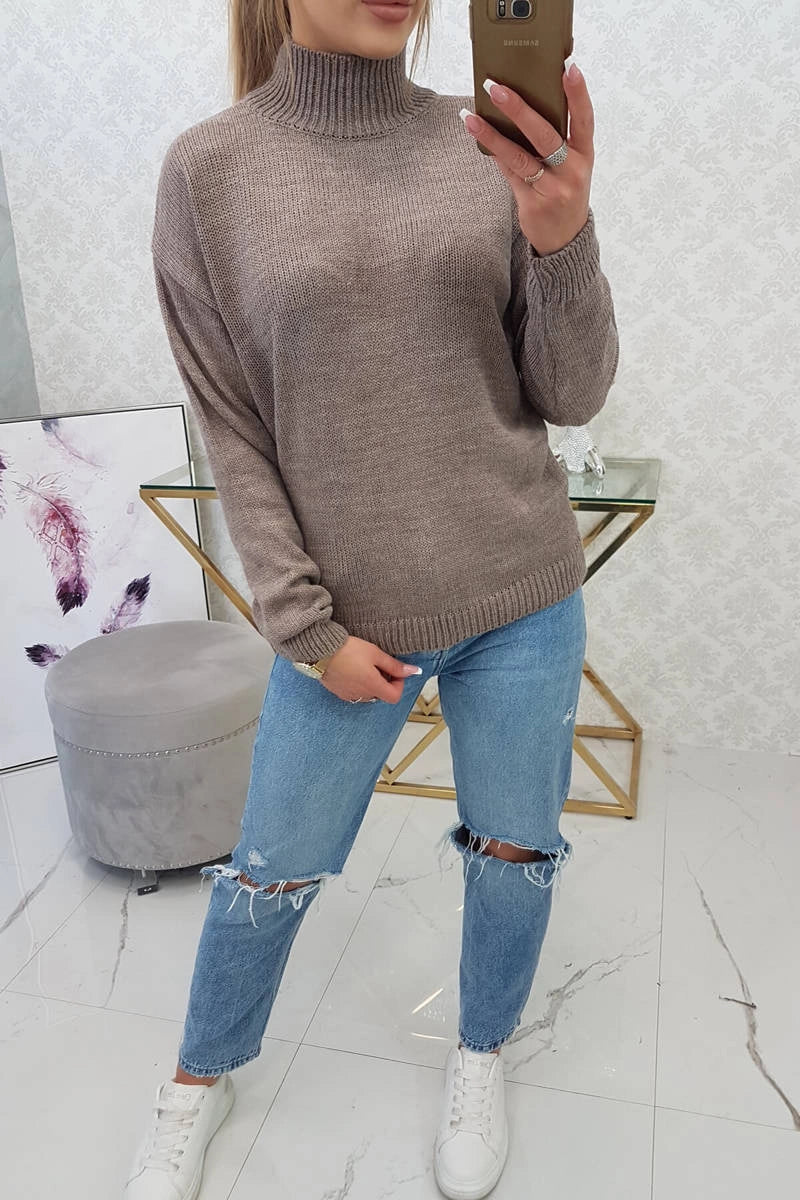 Sveter s vysokým krkom cappuccino univerzálne