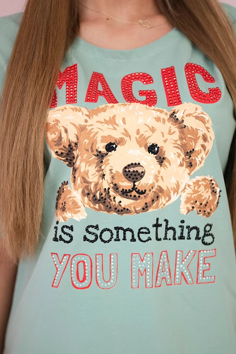 Blúzka s potlačou Magic tmavá mäta univerzálne