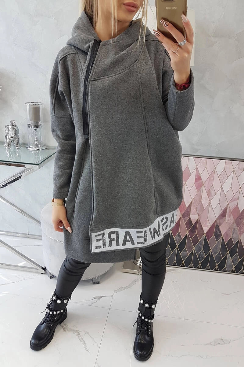 Zateplená mikina so zapínaním na zips grafit univerzálne