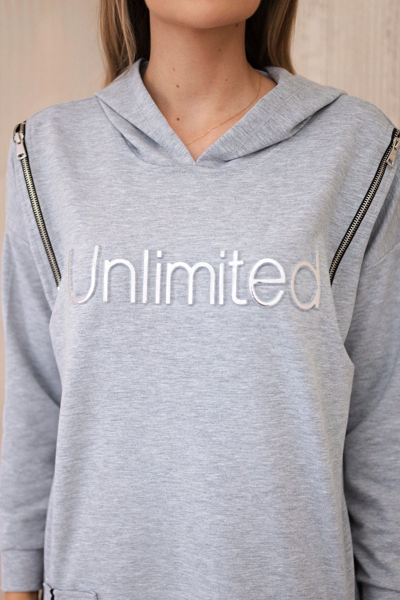 Šaty s nápisom unlimited šedá univerzálne