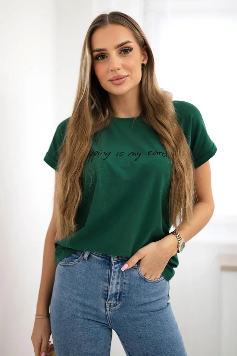 Blúzka Shopping is my cardio tmavozelený univerzálne