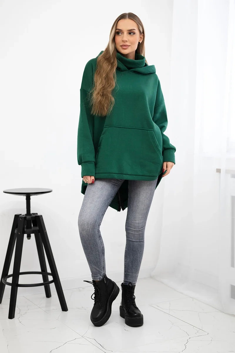 Zateplená mikina so zapínaním na zips vzadu tmavozelený univerzálne