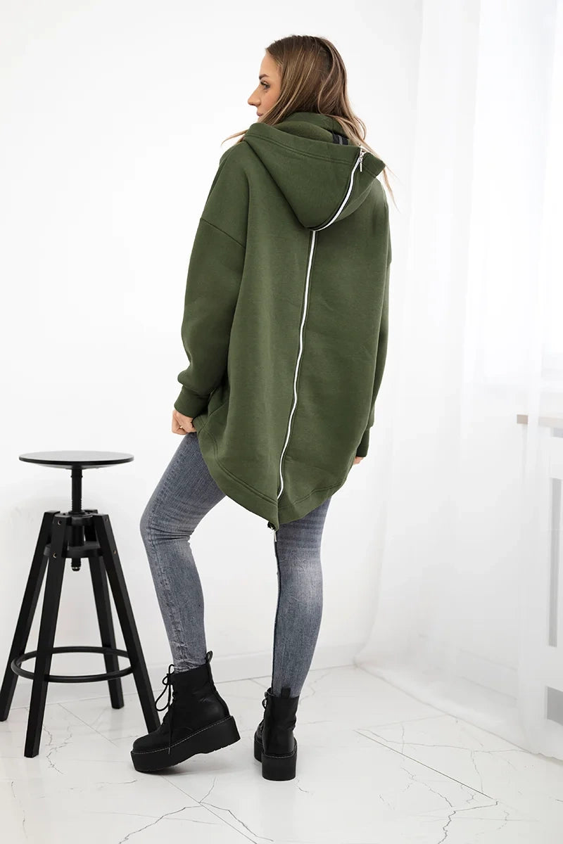 Zateplená mikina so zapínaním na zips vzadu khaki univerzálne