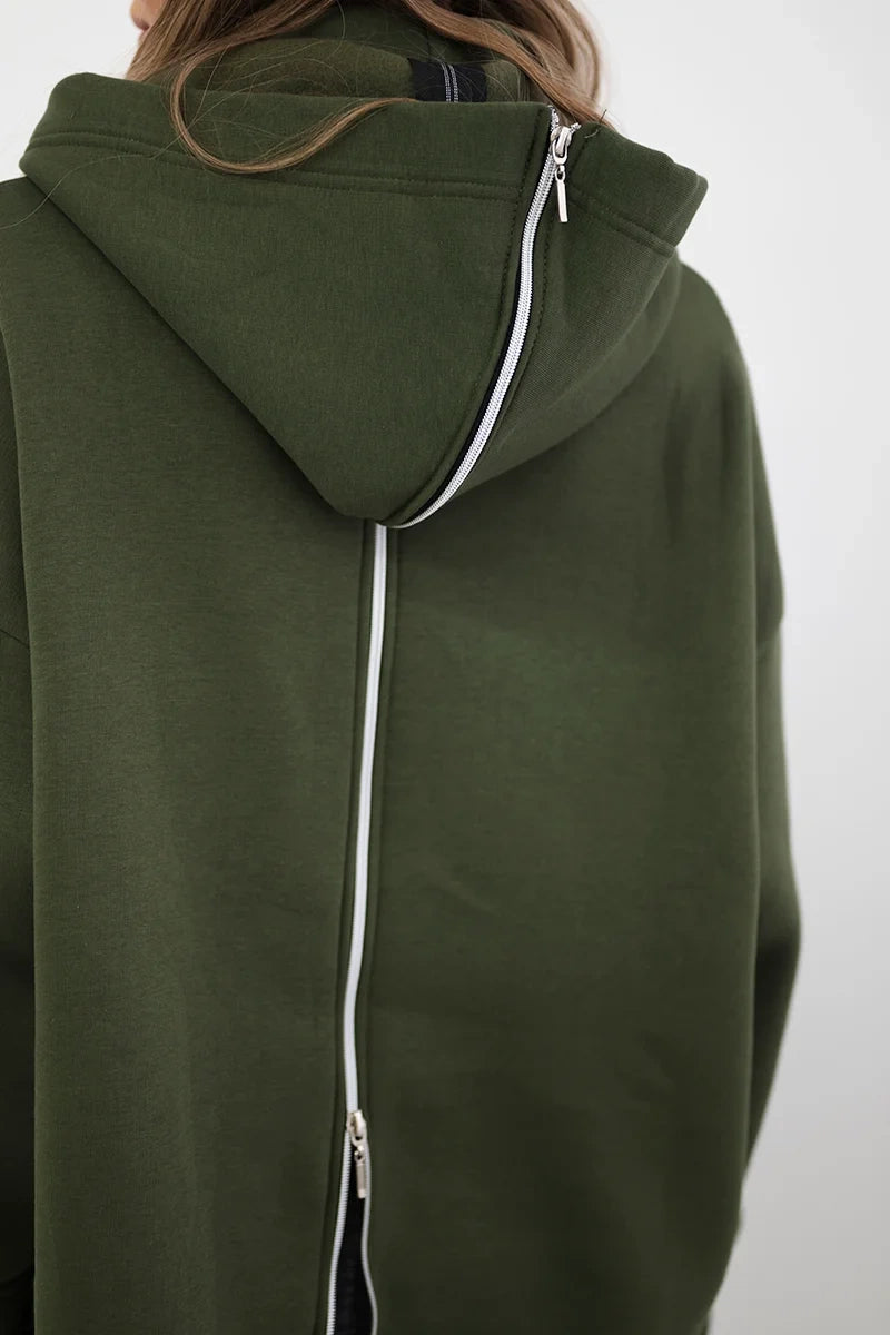 Zateplená mikina so zapínaním na zips vzadu khaki univerzálne
