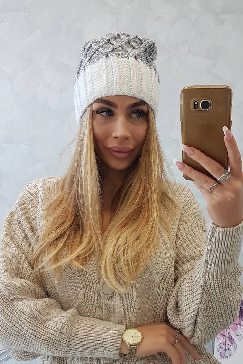 Čapica s fleece Milano K203 šedá melanž+ecru univerzálne