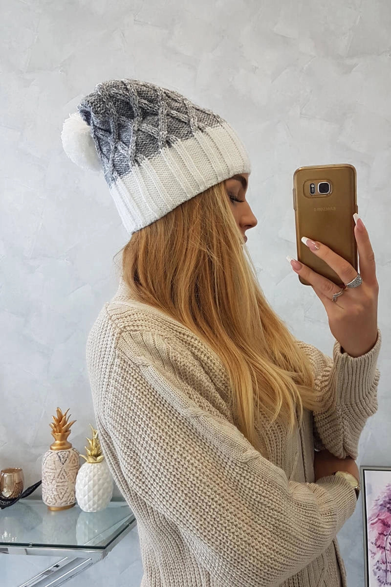 Čapica s fleece Milano K203 šedá melanž+ecru univerzálne
