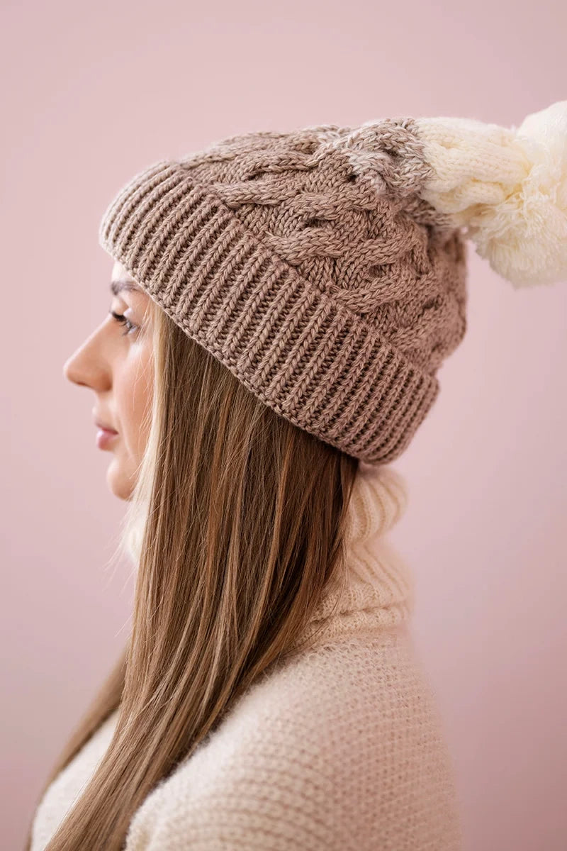 Čapica s fleece Ilona K218 béžová+ecru univerzálne