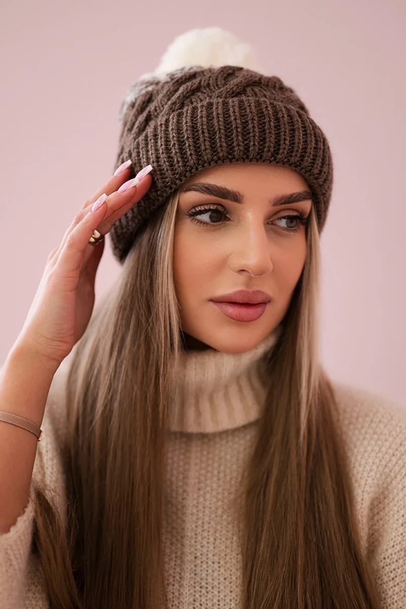 Čapica s fleece Ilona K218 cappuccino+ecru univerzálne
