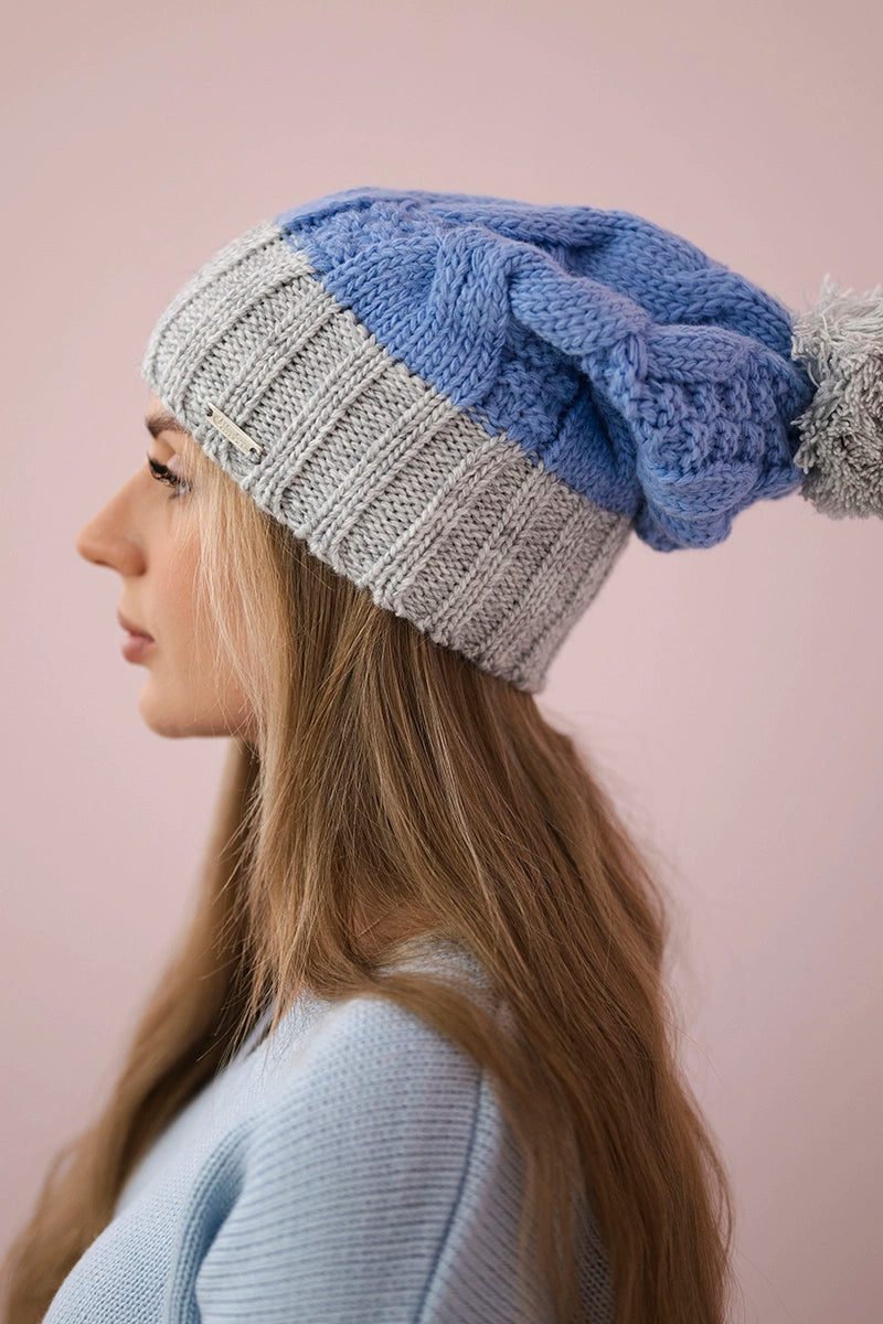 Čapica s fleece Paris K212 modrá+šedá univerzálne