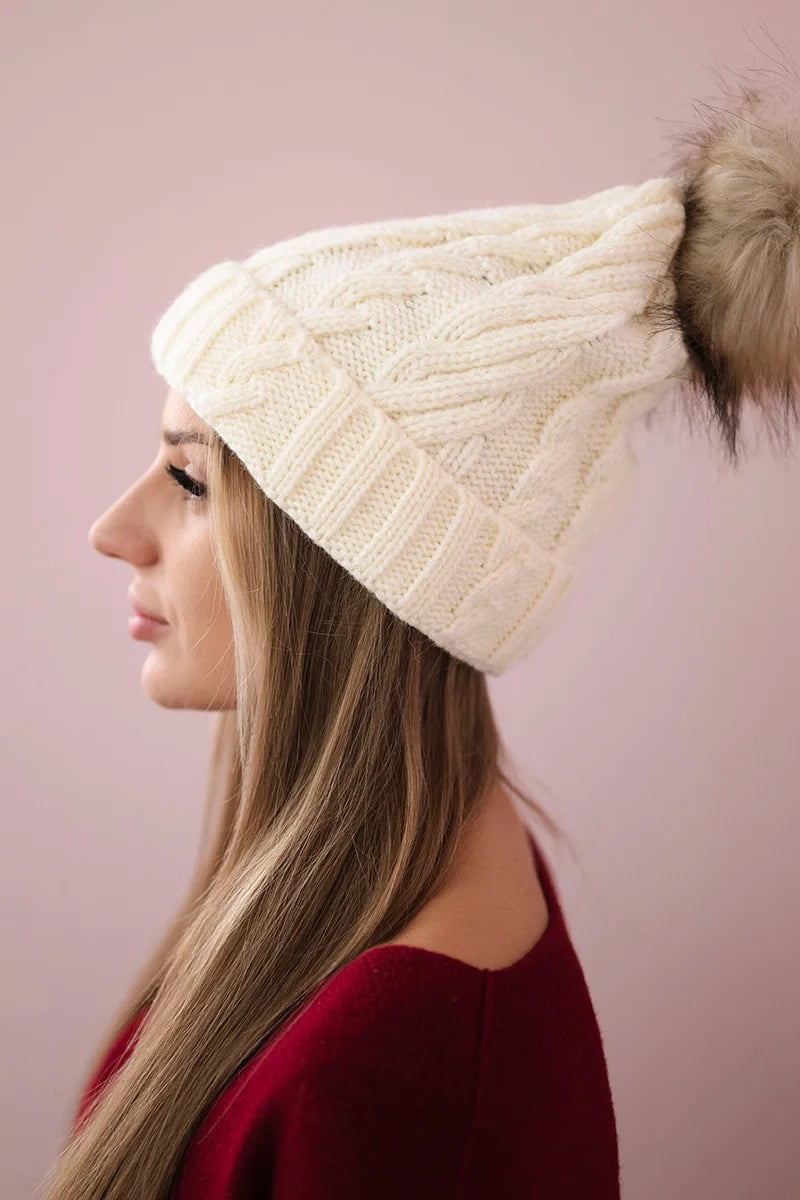 Čapica s fleece Warkocz K226 ecru univerzálne
