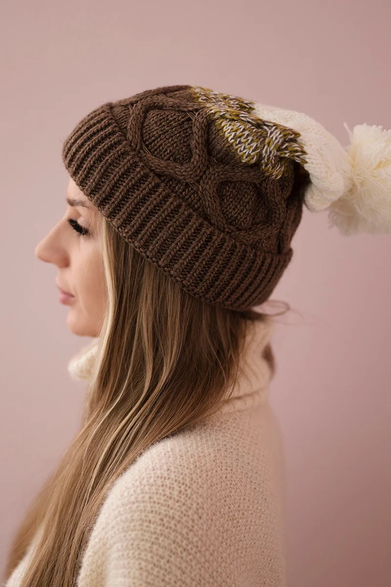 Čapica s fleece Alice K248 cappuccino+ecru univerzálne