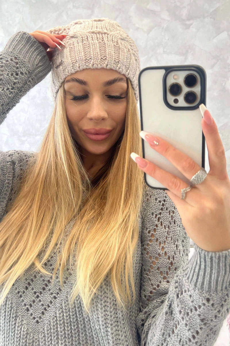 Čapica s fleece Justyna K253 svetlo béžová univerzálne