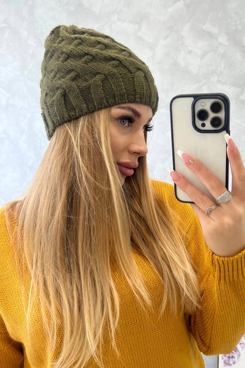 Čapica s fleece Agnieszka K239 khaki univerzálne