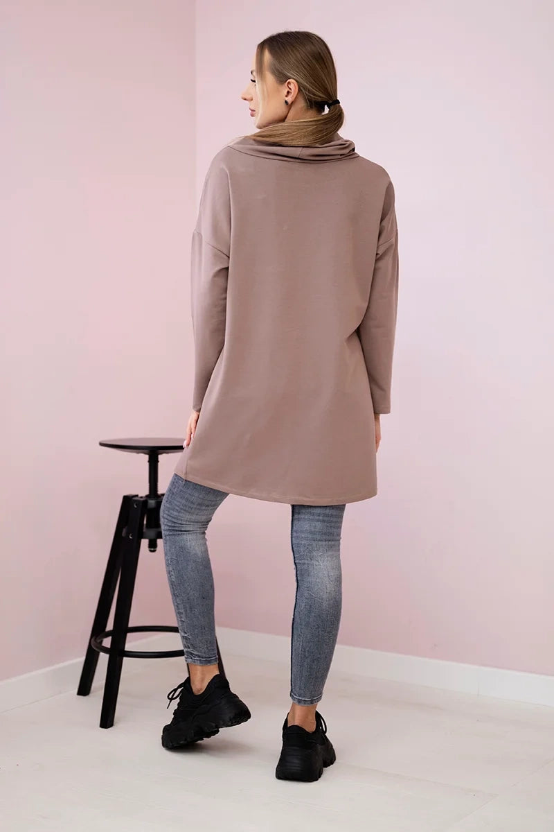 Tunika s prednou obálkou Oversize mocca univerzálne