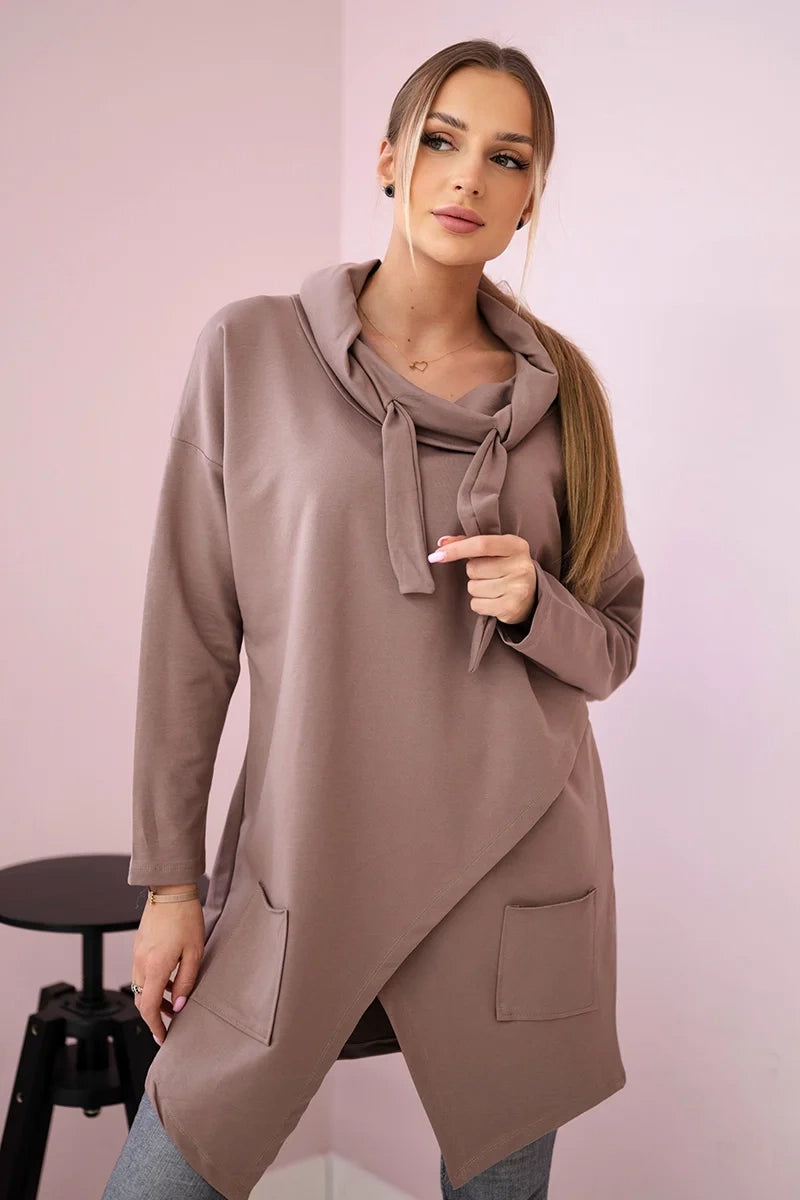 Tunika s prednou obálkou Oversize mocca univerzálne