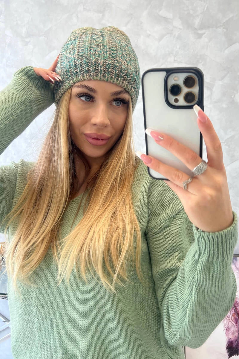 Čapica s fleece Melisa K241 tyrkysová+zelená univerzálne