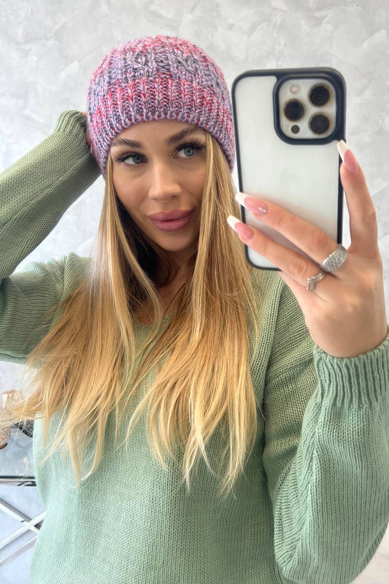 Čapica s fleece Melisa K241 fialový+červená univerzálne