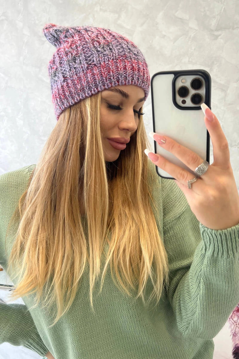Čapica s fleece Melisa K241 fialový+červená univerzálne