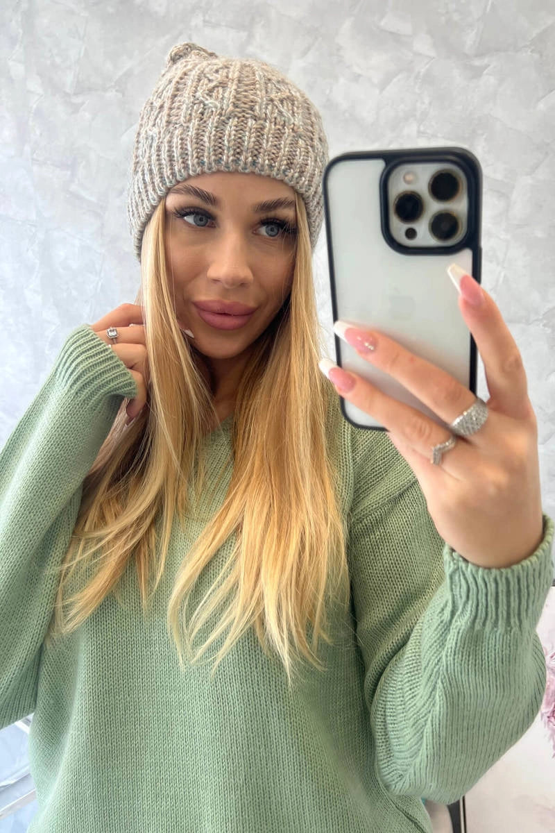 Čapica s fleece Melisa K241 béžová+šedá univerzálne
