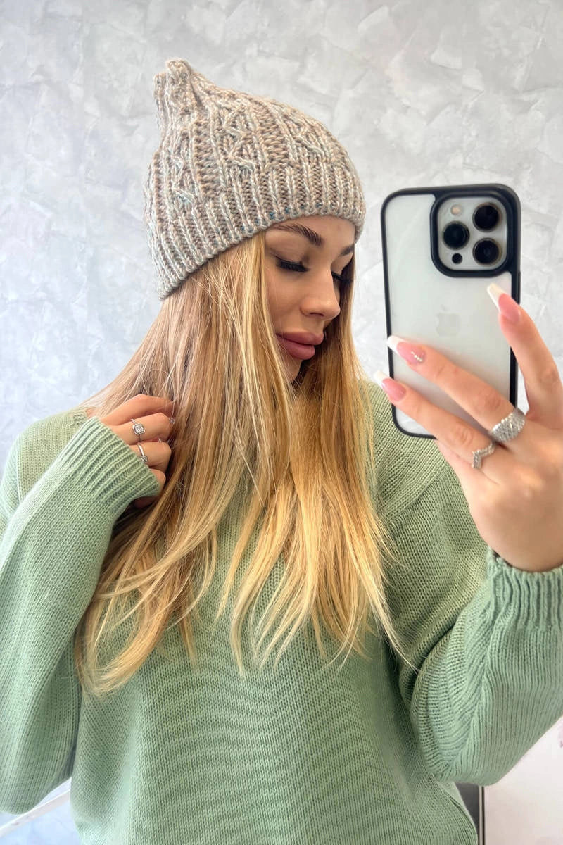 Čapica s fleece Melisa K241 béžová+šedá univerzálne