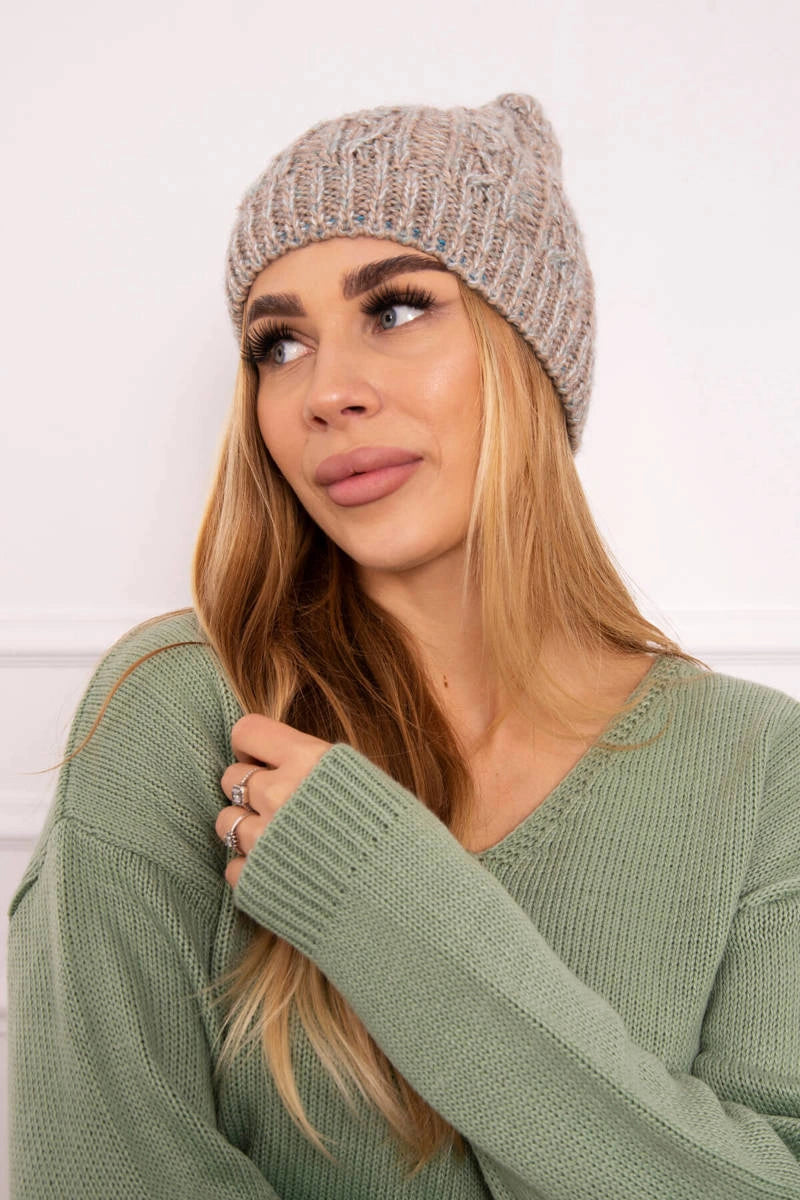 Čapica s fleece Melisa K241 béžová+šedá univerzálne