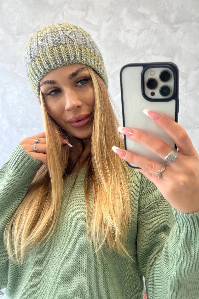Čapica s fleece Melisa K241 šedá+olivová univerzálne
