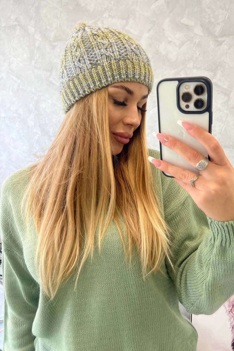 Čapica s fleece Melisa K241 šedá+olivová univerzálne