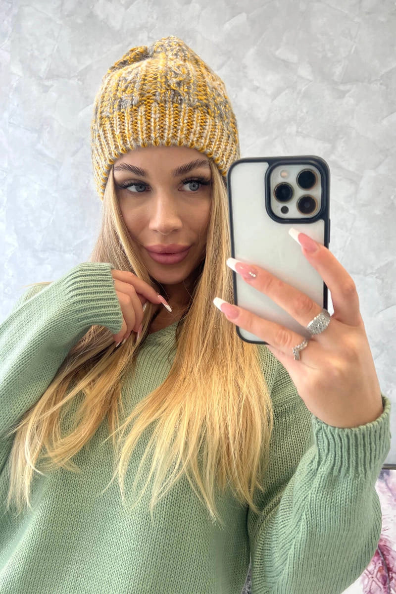 Čapica s fleece Melisa K241 horčica+šedá univerzálne
