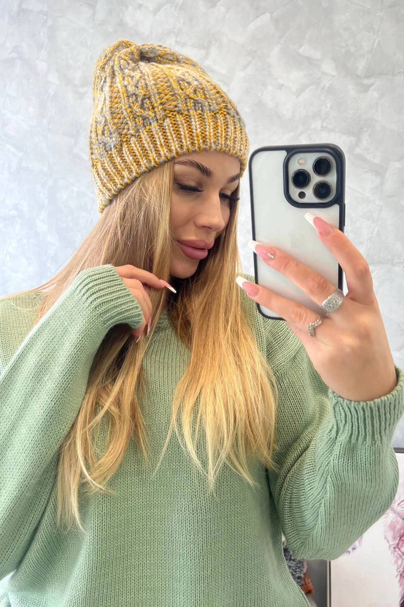 Čapica s fleece Melisa K241 horčica+šedá univerzálne