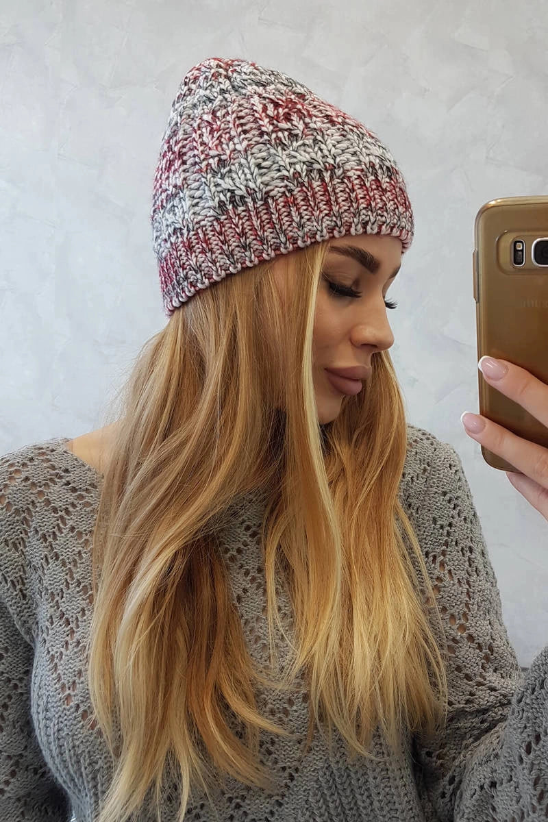Čapica s fleece Melisa K241 bordová+šedá univerzálne