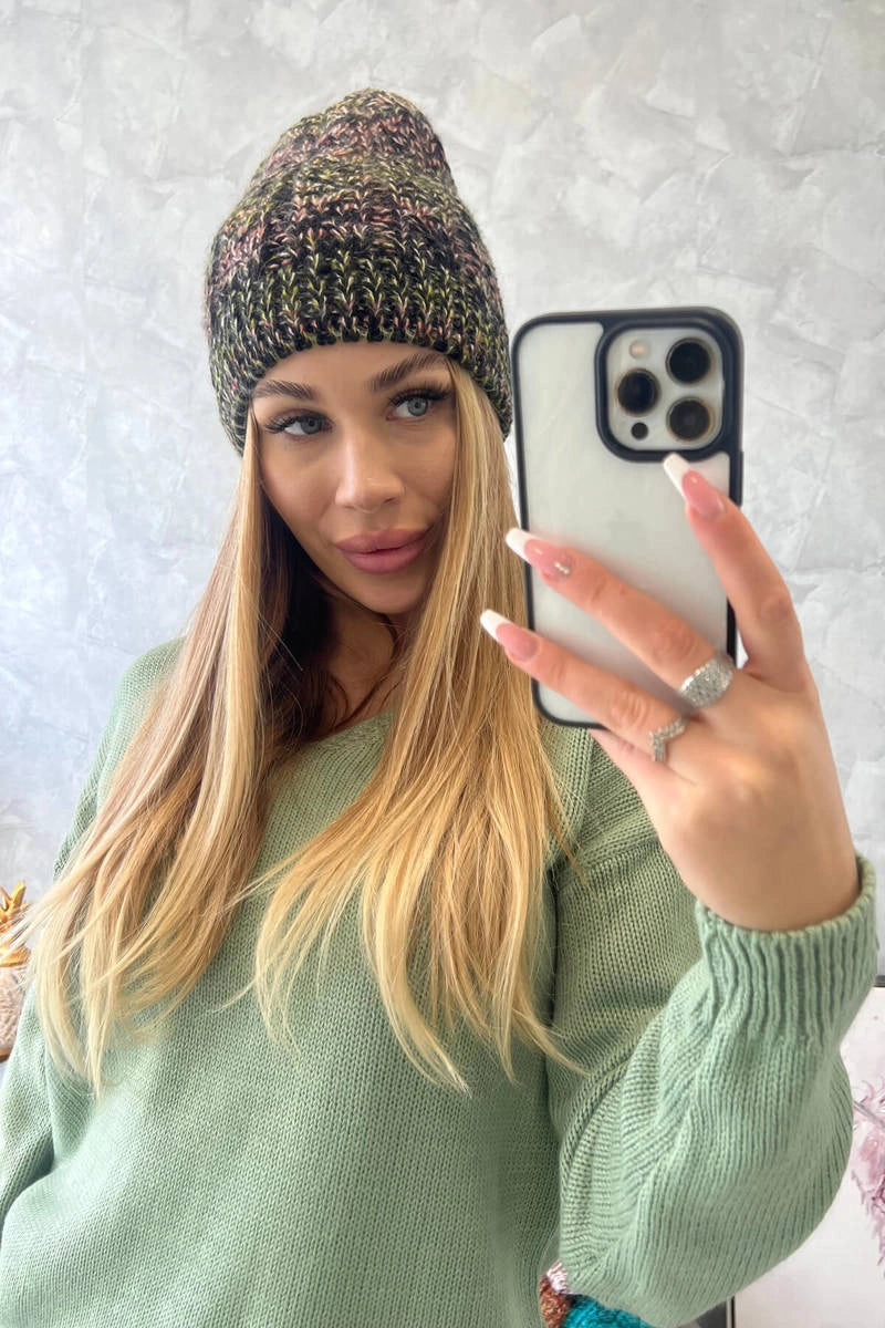 Čapica s fleece Melisa K241 čierna+olivová univerzálne