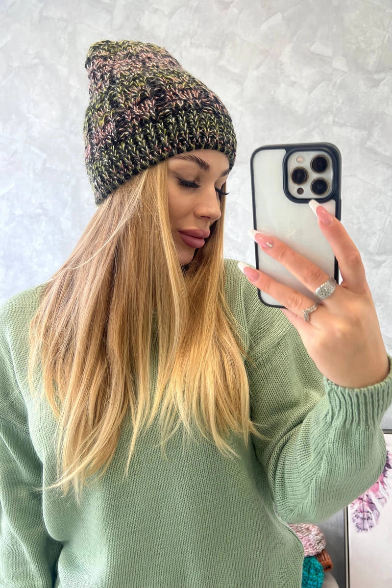 Čapica s fleece Melisa K241 čierna+olivová univerzálne