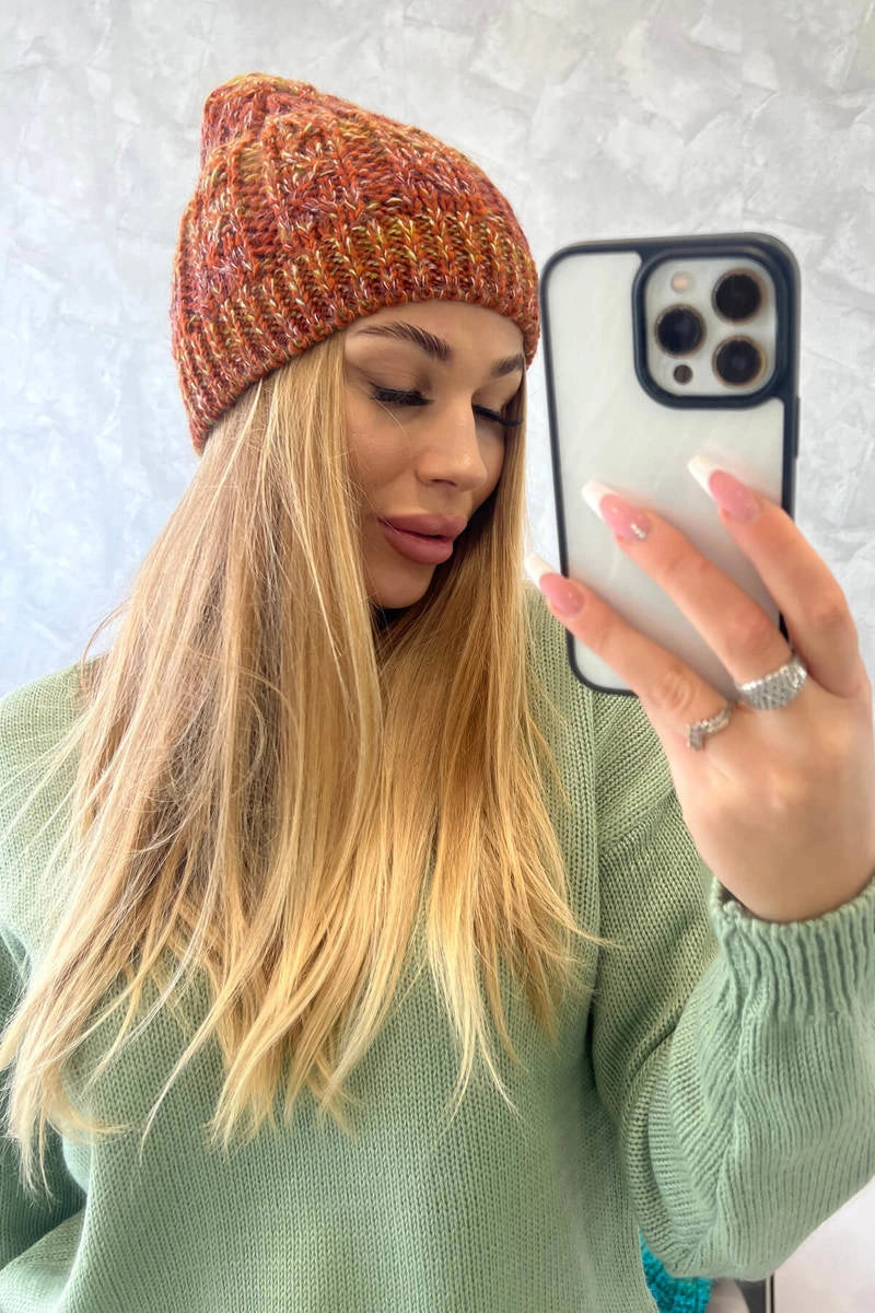Čapica s fleece Melisa K241 ruda+olivová+tmavo ružová univerzálne