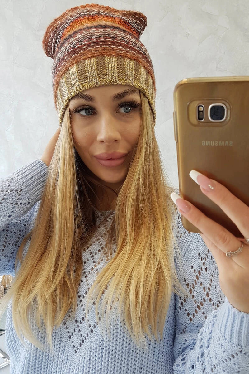 Čapica s fleece Krystyna K207 hnedá + béžová univerzálne