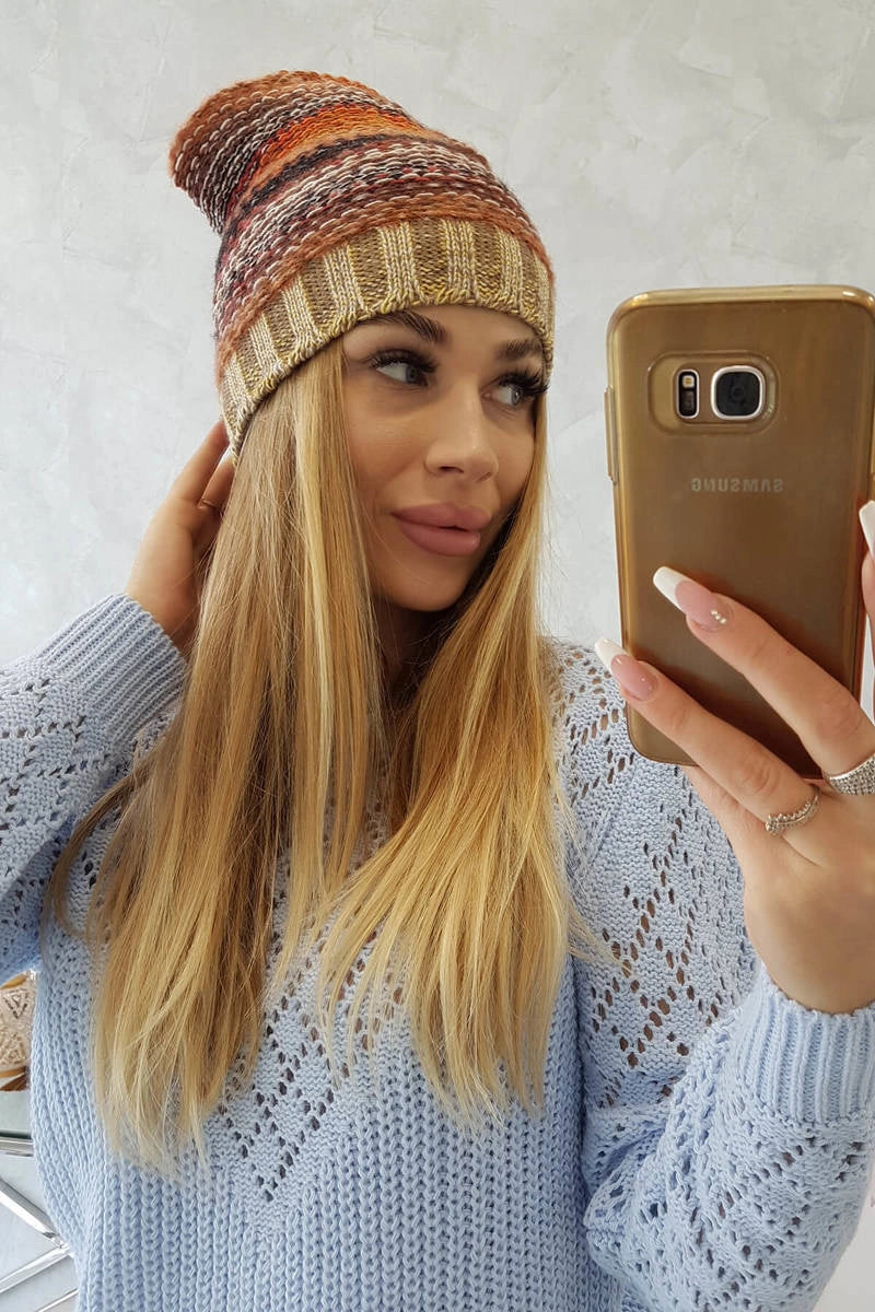 Čapica s fleece Krystyna K207 hnedá + béžová univerzálne