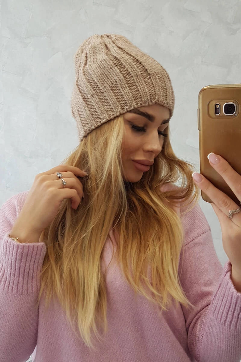 Čapica s fleece Ida K320 tmavo béžová univerzálne