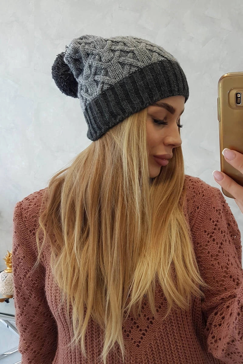 Čapica s fleece Bibiana K264 grafit + sivá univerzálne