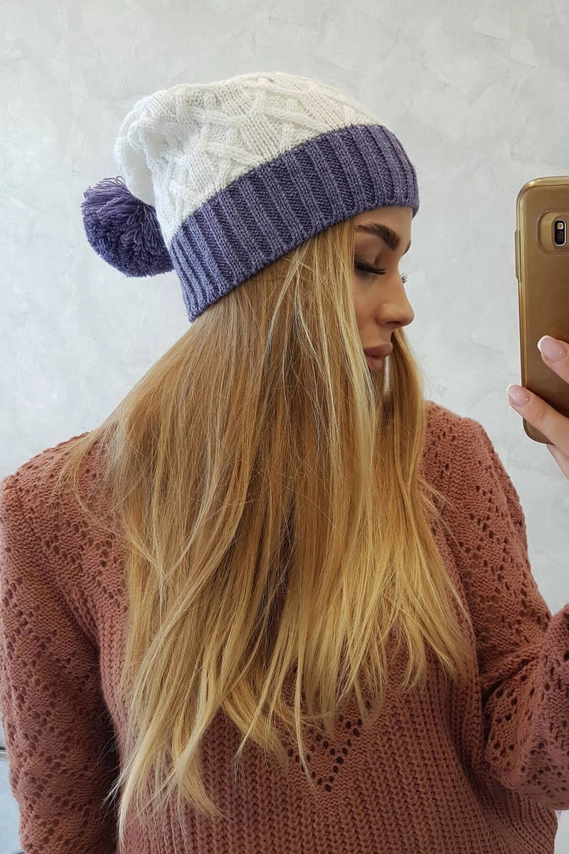 Čapica s fleece Bibiana K264 fialová + biela univerzálne